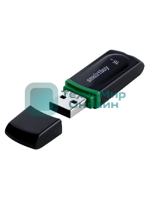 Флешка USB Smartbuy Paean черный (SB16 GbPN-K), 16Gb, USB 2.0, R/W 20/10, черный/зеленый