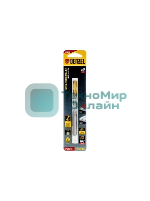 Сверло спиральное по металлу Denzel 9 x 125мм, Р6М5, Golden Tip