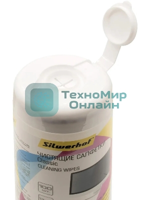 Салфетки Silwerhof Classic для экранов мониторов/плазменных/ЖК телевизоров/ноутбуков туба 100 шт влажных