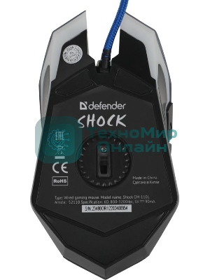 Мышь проводная Defender Shock GM-110L черный, 3200 dpi, USB, кнопки - 6