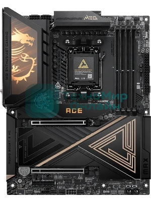 Материнская плата MSI MEG X870E ACE MAX, AM5, AMD X870E, 4xDDR5 (до 256 ГБ), 4xSATA, 5xM.2 (2xPCIe 5.0, 3xPCIe 4.0), 2xPCIe 5.0 x16, 1xPCIe x4, 1xHDMI, 1x5Gb LAN, 1x10Gb LAN, Wi-Fi 7, Bluetooth 5.4, 2xUSB-C 40Gbps (USB4), 2xUSB-C 20Gbps, 2xUSB-A 10Gbps, 7xUSB-A 5Gbps, 3x3.5 мм + S/PDIF оптический, 7.1, чёрный, с подсветкой, ATX