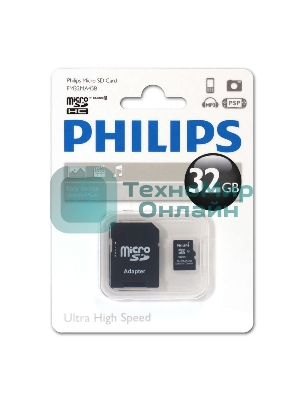 Флеш карта microSD 32GB PHILIPS microSDHC Class 10 (SD адаптер)