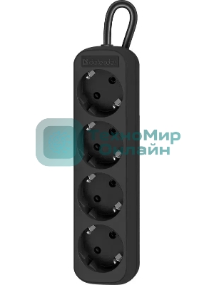 Удлинитель Defender M418 черный, 1.8 м, EURO, 4 розетки, 2200 Вт