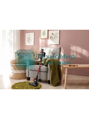 Пылесос вертикальный Harper HVC-VR03 красный/черный, питание от аккумулятора, 100 Вт, уборка сухая, пылесборник 0,8 л