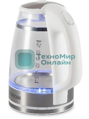 Чайник электрический Hyundai HYK-G3506 1.7л. 2200Вт белый/серебристый корпус: стекло