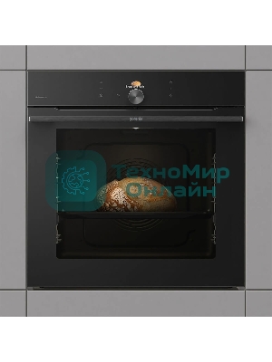 Встраиваемая электрическая духовка Gorenje BP6138B, объем 77 л, макс. температура 320 градусов, сенсорное/поворотное управление, Wi-Fi, пиролитическая очистка, телескопические направляющие на одном уровне, термощуп, AirFry, автоматические программы, динамическая система охлаждения, многоуровневое приготовление, PerfectGrill, энергоэффективность А+, черный