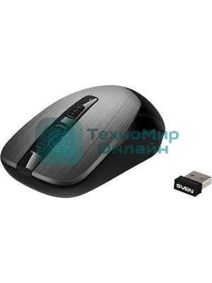 Мышь беспроводная SVEN RX-380W серый металлик, 1600 dpi, радиоканал, USB, кнопки - 4