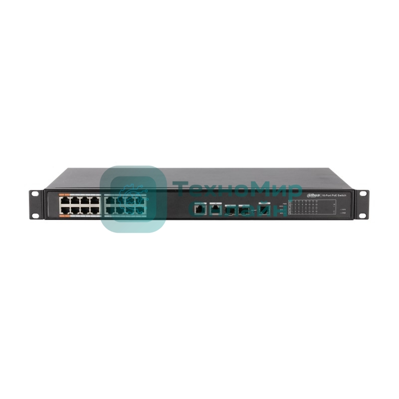 Коммутатор Dahua DH-PFS4218-16ET-190, 16×100 Мбит/с PoE + 2×1 Гбит/с Combo, управляемый