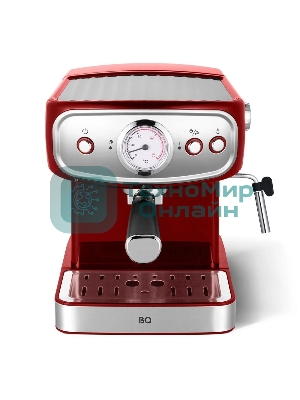 Кофеварка рожковая BQ CM1006 красный-стальной, исп. кофе - молотый, 1,5 л, 850 Вт, 15 бар