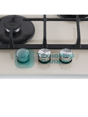 Газовая варочная панель Maunfeld EGHG.43.33CBG/G газ, ширина 45 см, 3 конфорки, WOK, чугунные решетки, газ-контроль, электроподжиг, бежевый