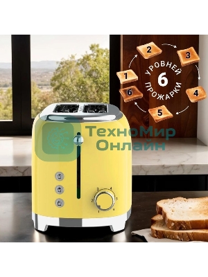 Тостер Tesler TT-260, желтый, 815 Вт, 2 слота