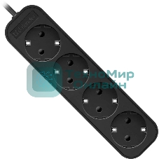 Удлинитель Defender M430 черный, 3 м, EURO, 4 розетки, 2200 Вт