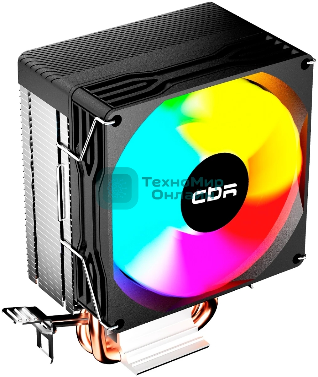 Кулер для процессора CBR CBR-CC-2115-RGB-PWM Al+Cu, 2 heat pipes, Socket 775/1155/1156/1150/1151/1200/1700/940/AM2/АМ2+/АМ3/AM3+/FM1/FM2/AM4/AM5, TDP 115W, 90mm Fan, 2600RPM, HB, RGB, PWM, 32db