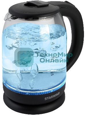 Чайник электрический Starwind SKG1779 1.8 л, 1700 Вт, прозрачный/черный корпус: стекло