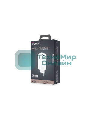 Сетевое зарядное устройство OLMIO 2Type-C/USB, 65W, 6A, QuickCharge3.0, PowerDelivery3.0, GAN