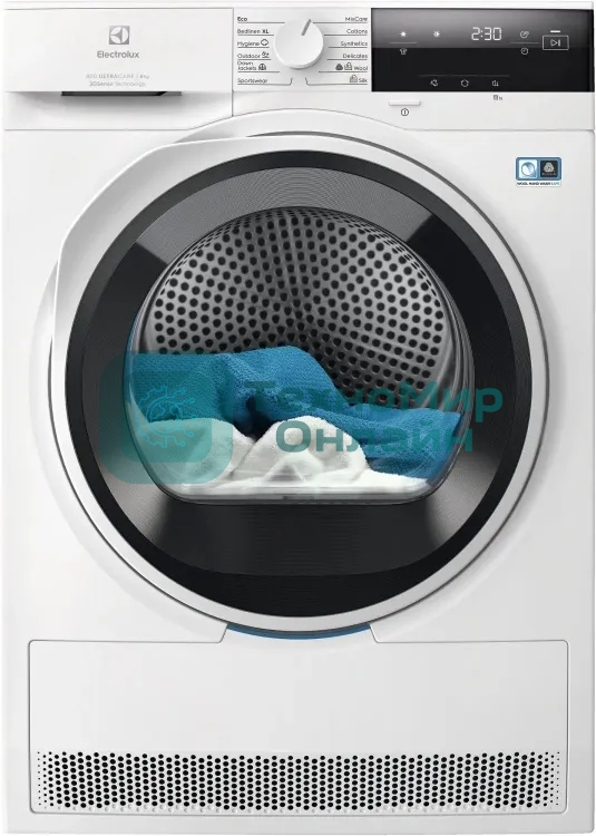 Сушильная машина Electrolux EW8D384HE белый, 8 кг, сушка - конденсационная (тепловой насос), программ - 12, 59.6 x 85 x 63.8 см (пан.англ.)