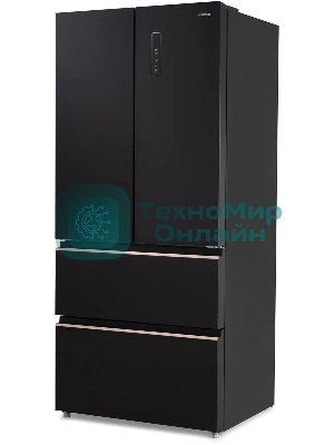 Холодильник Hyundai CM55043F черный стекло трехкамерный, 354/186, морозилка снизу, No Frost, Side by Side