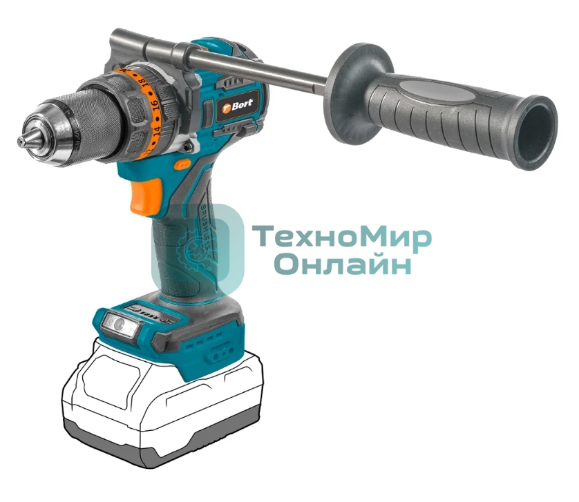 Дрель-шуруповерт Bort BAB-21X, 18 В, 0 Ач, 150 Нм, бесщеточный, ударная