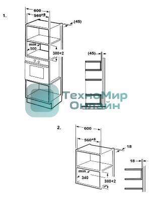 Встраиваемая микроволновая печь Maunfeld MBMO.20.1PGb черный, 20 л, 800 Вт, переключатели - поворотный механизм