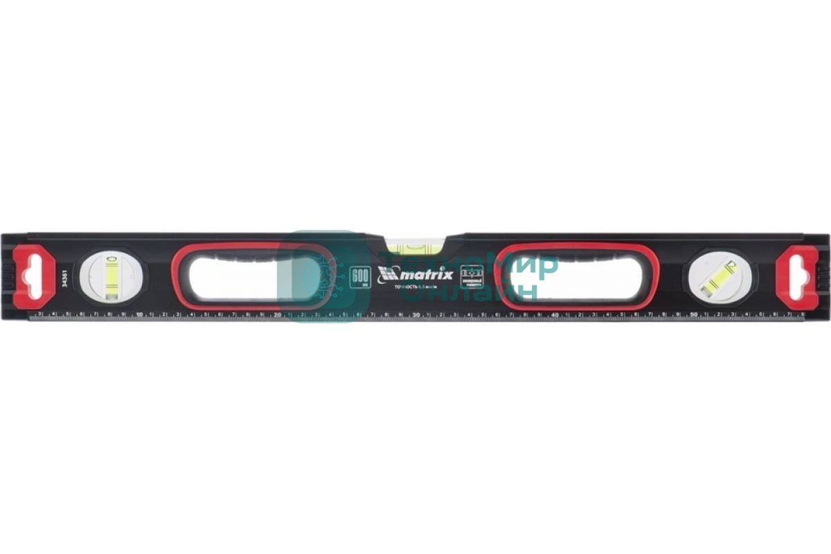 Уровень алюминиевый Matrix, усиленный, фрезерованный, 3 глазка, 2 комп. рукоятки, 2000 мм