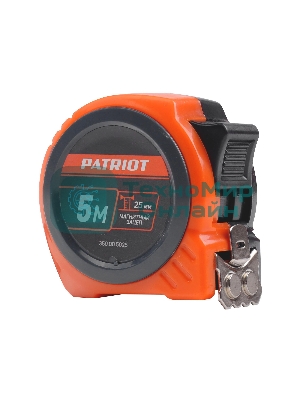 Рулетка PATRIOT MTP-5-25, магнит, 2сторон.зацеп, антиблик.нейлон.покрытие, крупн.шрифт, двусторон.белая лента, 5м*25 мм