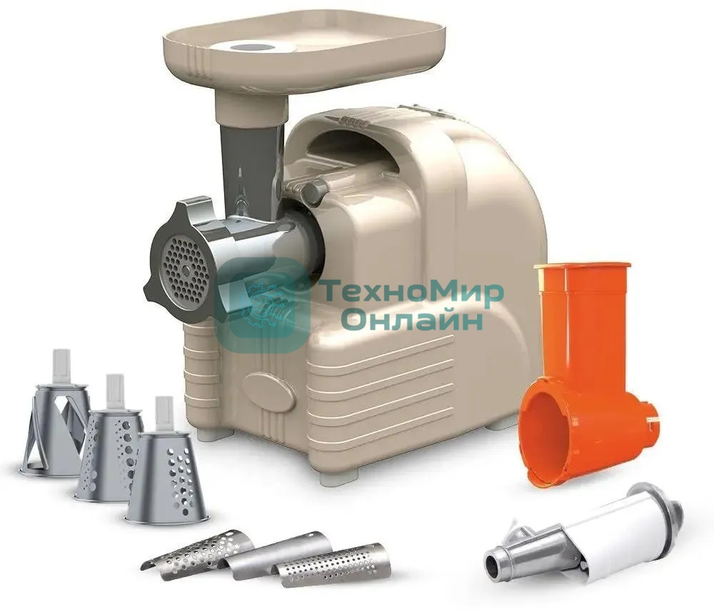 Мясорубка электрическая Аксион М63.02 бежевый, 2000 Вт, 4.0 кг/мин, реверс, защита от перегрузки, насадки - 5