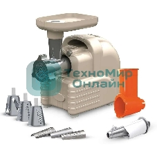 Мясорубка электрическая Аксион М63.02 бежевый, 2000 Вт, 4.0 кг/мин, реверс, защита от перегрузки, насадки - 5