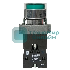Кнопка BA31 с подсветкой 230В зел. NO IP65 PROxima EKF xb2-bw31-230-65