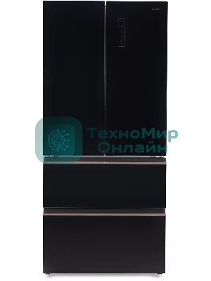 Холодильник Hyundai CM55043F черный стекло трехкамерный, 354/186, морозилка снизу, No Frost, Side by Side