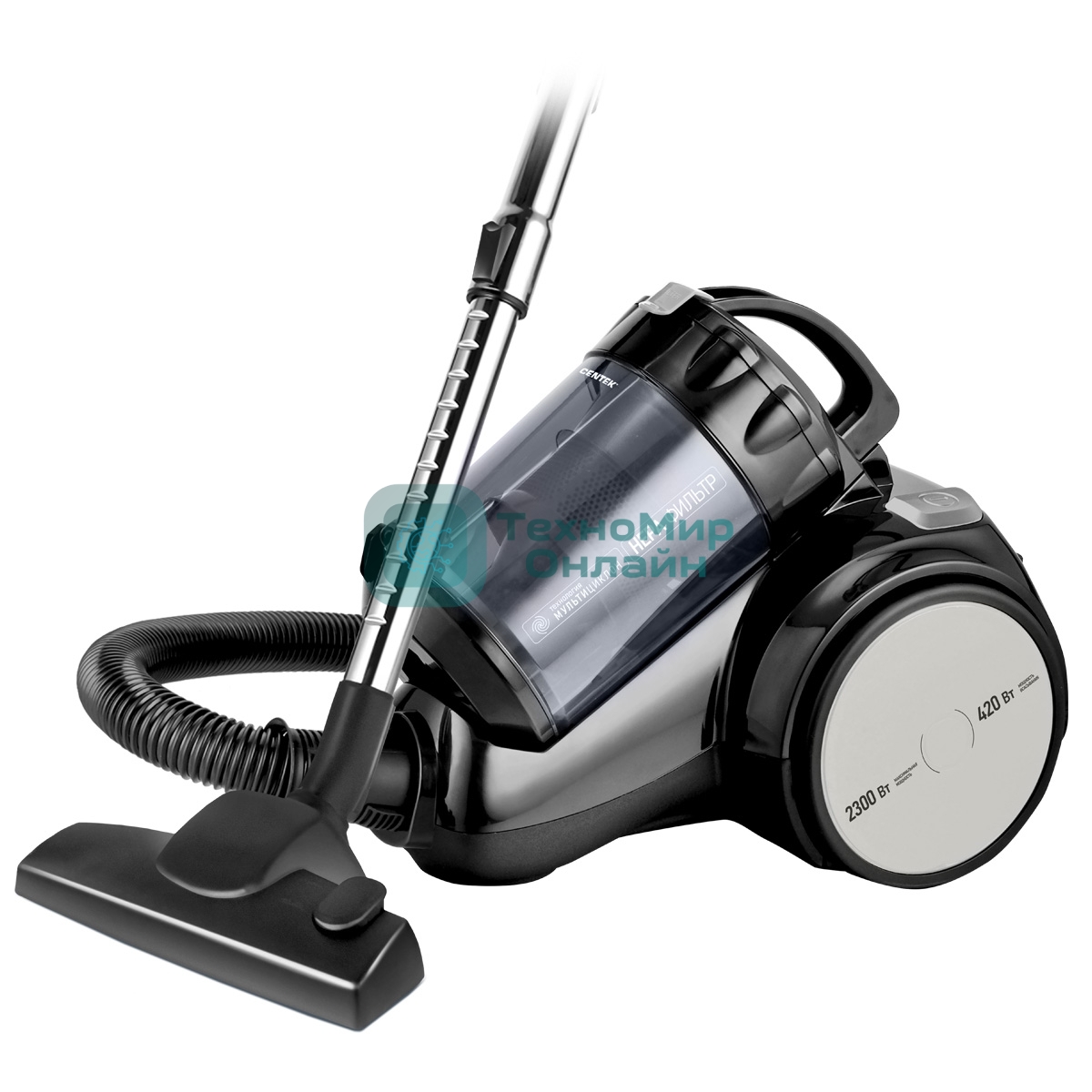 Пылесос Centek CT-2524 черный/серый, 420/2300 Вт, уборка сухая, пылесборник контейнер 2 л