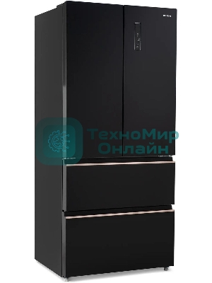 Холодильник Hyundai CM55043F черный стекло трехкамерный, 354/186, морозилка снизу, No Frost, Side by Side