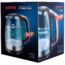 Чайник электрический Centek CT-0065 Beige стекло, 1.7 л 2200 Вт, LED-подсветка, мерная шкала, защита от вкл б/воды