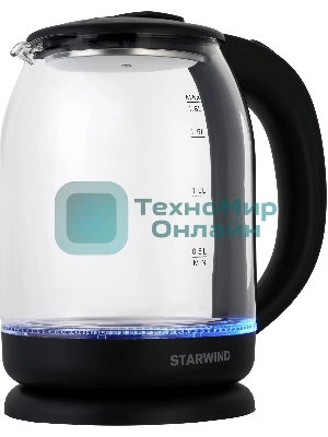 Чайник электрический Starwind SKG1779 1.8 л, 1700 Вт, прозрачный/черный корпус: стекло