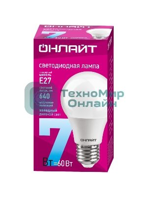 Лампа светодиодная ОНЛАЙТ 61139 OLL-A60-7-230-6.5K-E27 грушевидная
