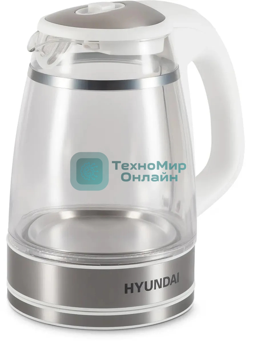 Чайник электрический Hyundai HYK-G3506 1.7л. 2200Вт белый/серебристый корпус: стекло