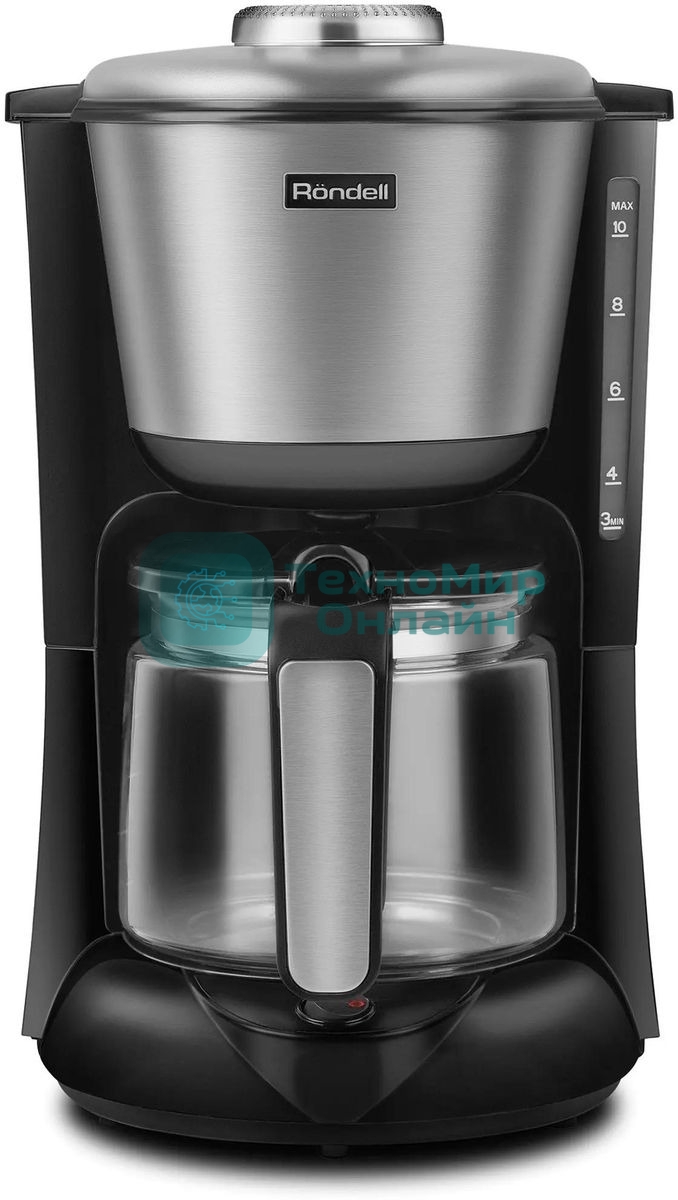 Кофеварка капельная Rondell 1100-RE-01 серебристый/черный, исп. кофе - молотый, 1.25 л, 1000 Вт