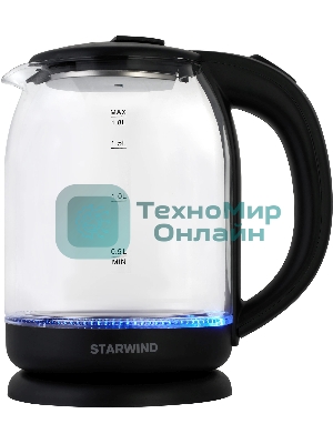 Чайник электрический Starwind SKG1779 1.8 л, 1700 Вт, прозрачный/черный корпус: стекло