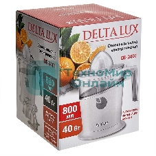Соковыжималка DELTA LUX DE-2401 белый, цитрусовая, 40 Вт, 800 мл, механическое