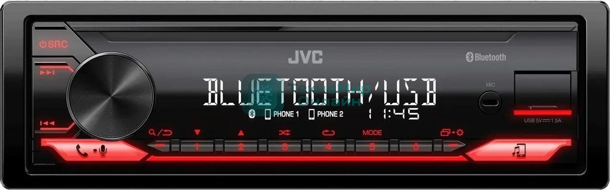 Автомагнитола JVC KD-X182BT, 1 DIN, Bluetooth, USB Type-A, AUX, съёмная панель