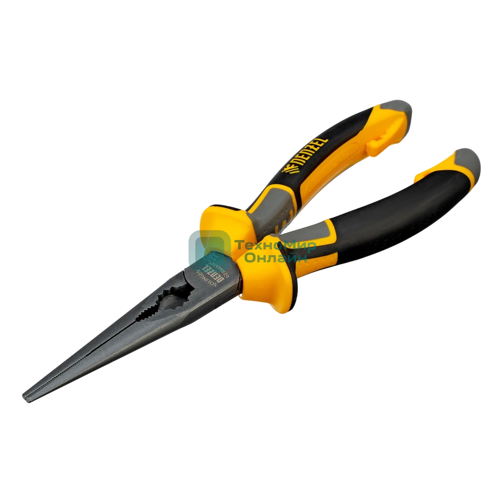 Длинногубцы прямые Denzel 205 мм, трехкомпонентные рукоятки