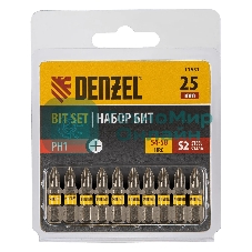 Набор бит Denzel PH1х25, сталь S2, шестигранный профиль, 10 шт.