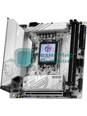 Материнская плата MSI MPG B860I EDGE TI WIFI, LGA 1851, Intel B860, 2xDDR5 (до 128 ГБ), 2xSATA, 2xM.2 (1xPCIe 5.0, 1xPCIe 4.0/SATA), 1xPCIe 5.0 x16, 1xHDMI, 1x5Gb LAN, Wi-Fi 7, Bluetooth 5.4, 1xUSB-C 40Gbps (Thunderbolt 4), 1xUSB-C 10Gbps, 1xUSB-A 10Gbps, 4xUSB-A 5Gbps, 2xUSB-A 2.0, 3x3.5 мм + S/PDIF оптический, 7.1, белый/серебристый, Mini-ITX