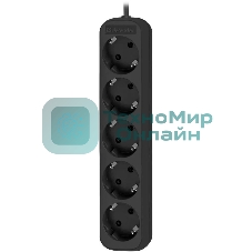 Удлинитель Defender M530 черный, 3 м, EURO, 5 розеток, 2200 Вт