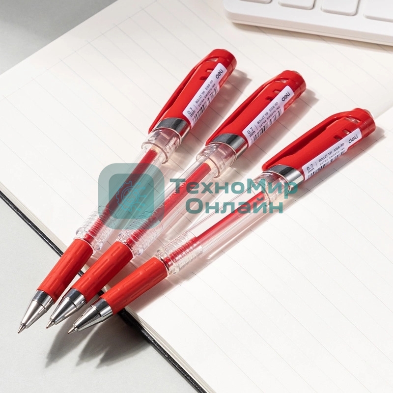 Ручка гелевая Deli EG158-RD прозрачный, d=0.7мм, красные чернила, резиновая манжета