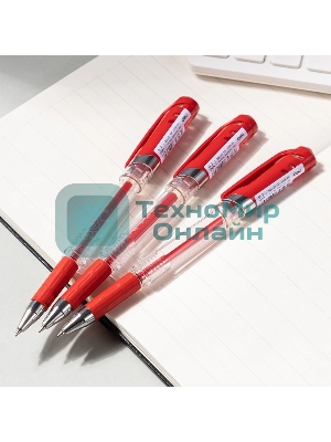 Ручка гелевая Deli EG158-RD прозрачный, d=0.7мм, красные чернила, резиновая манжета