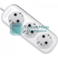 Удлинитель с заземлением Defender R330 16 А, 3 роз х 3 м, белый