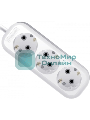 Удлинитель с заземлением Defender R330 16 А, 3 роз х 3 м, белый