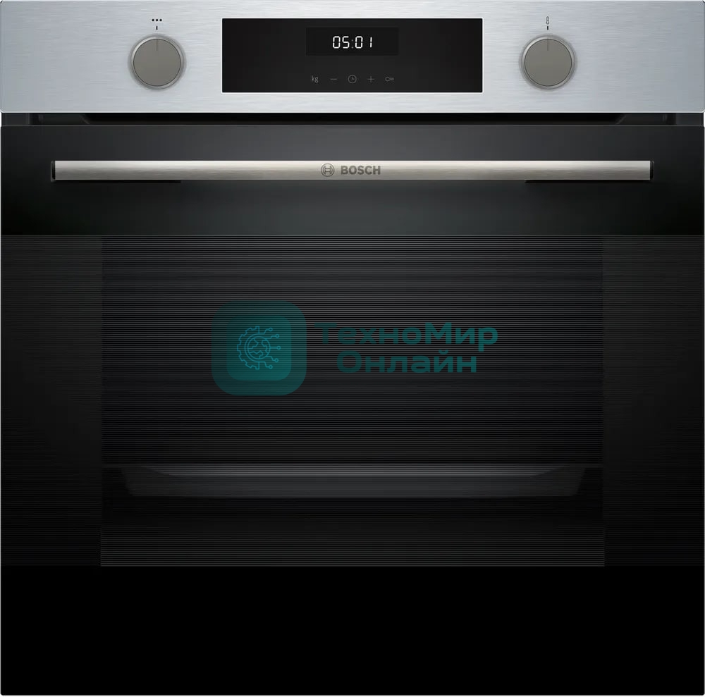 Духовой шкаф электрический Bosch HJA737BR0 Serie 4, 60 см, 76 л,нержавеющая сталь, Auto Pilot 10, 3D Hotair,класс энергоэффективности А, 7 режимов, LCD-дисплей, галогенное освещение, самоочистка EcoClean,проволочные направляющие