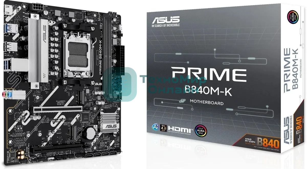 Материнская плата Asus PRIME B840M-K Socket AM5 AMD B840 2xDDR5 mATX AC`97 8ch(7.1) 2.5Gg RAID+HDMI