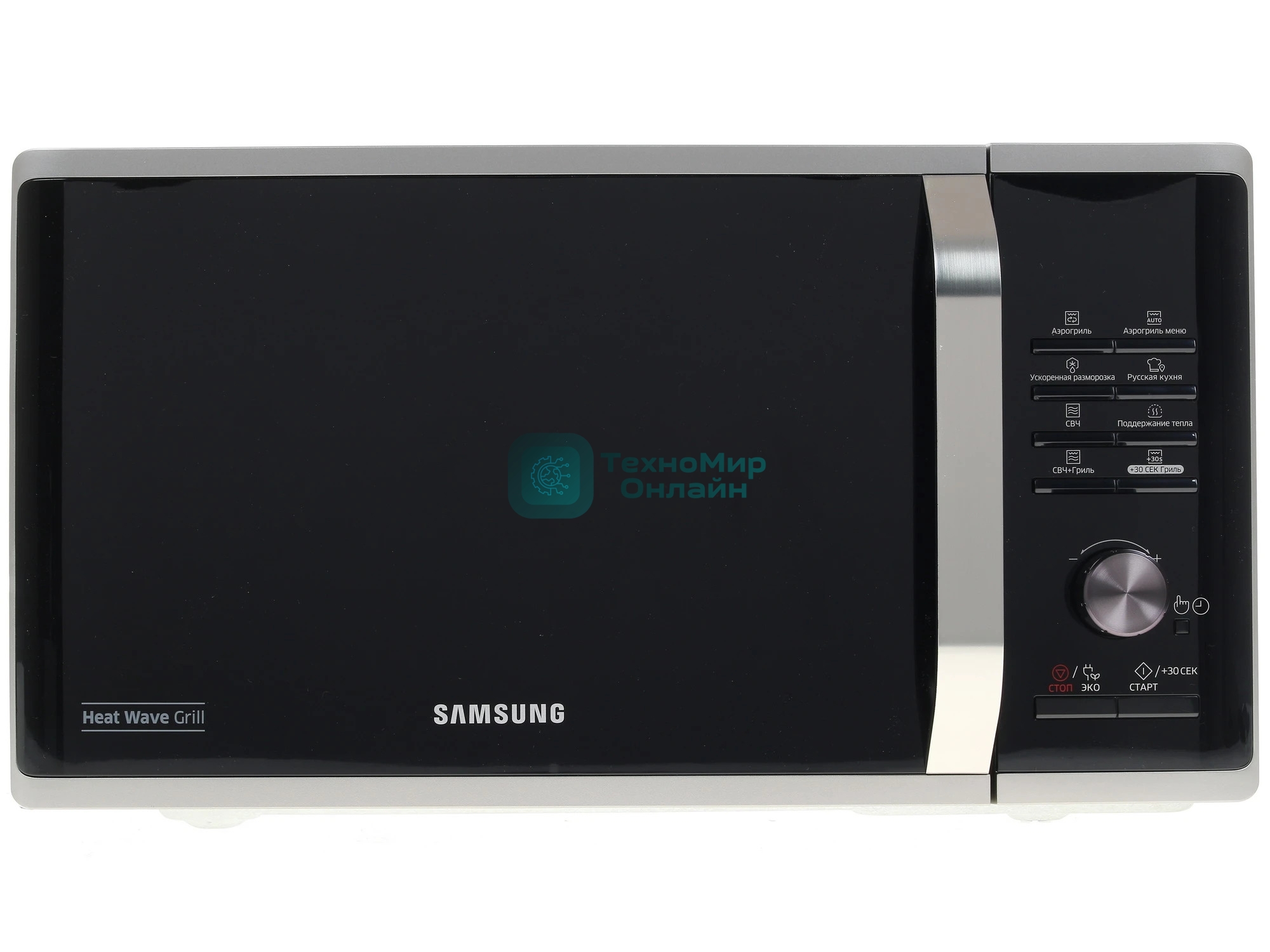 Микроволновая печь Samsung MG23K3575AS серебристый/черный, 23 л, 800 Вт, переключатели - кнопки, поворотный механизм